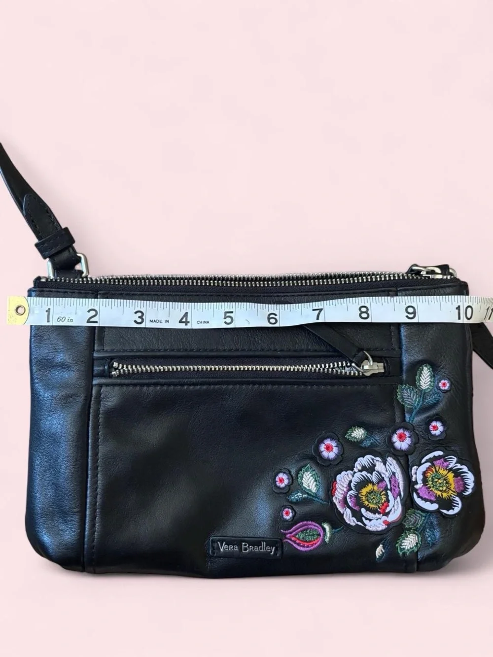 Vera Bradley Black Cross Body Bag with Floral Embroidery